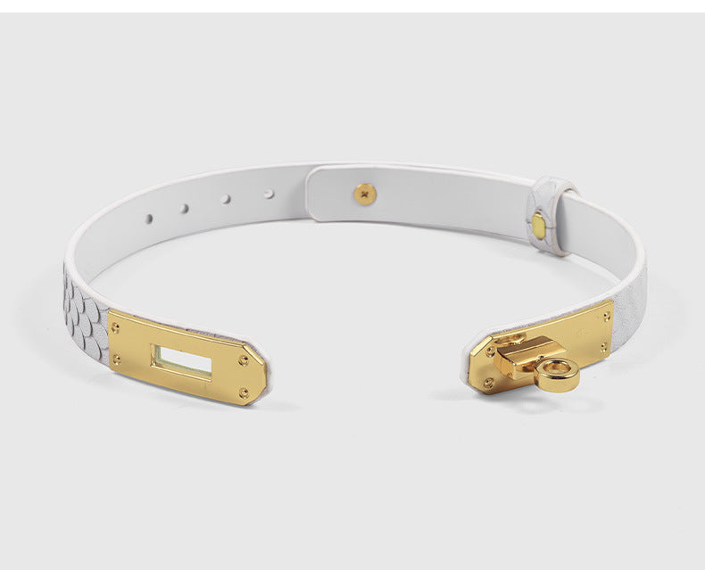 Collar Leather cowhide collar with fish scale style