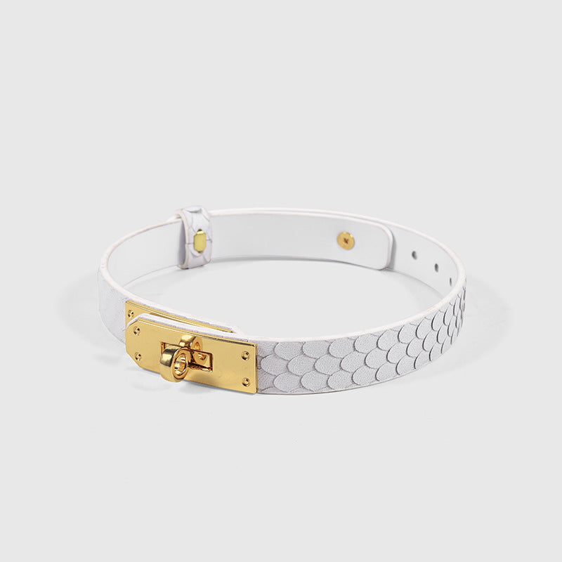 Collar Leather cowhide collar with fish scale style
